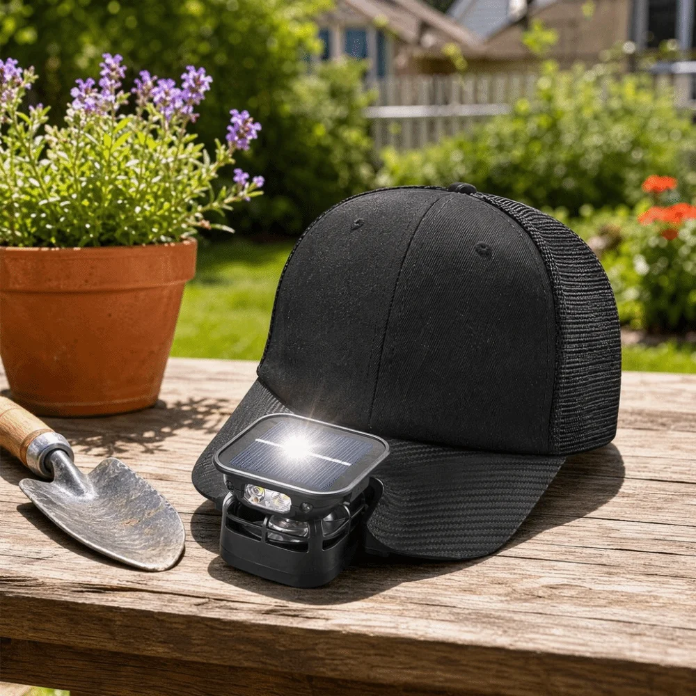 Solar Powered Solar Fan Light Rechargeable LED Headlamp Cooling Fan Light Digital Display Sensor Head Light Baseball Fan Hat