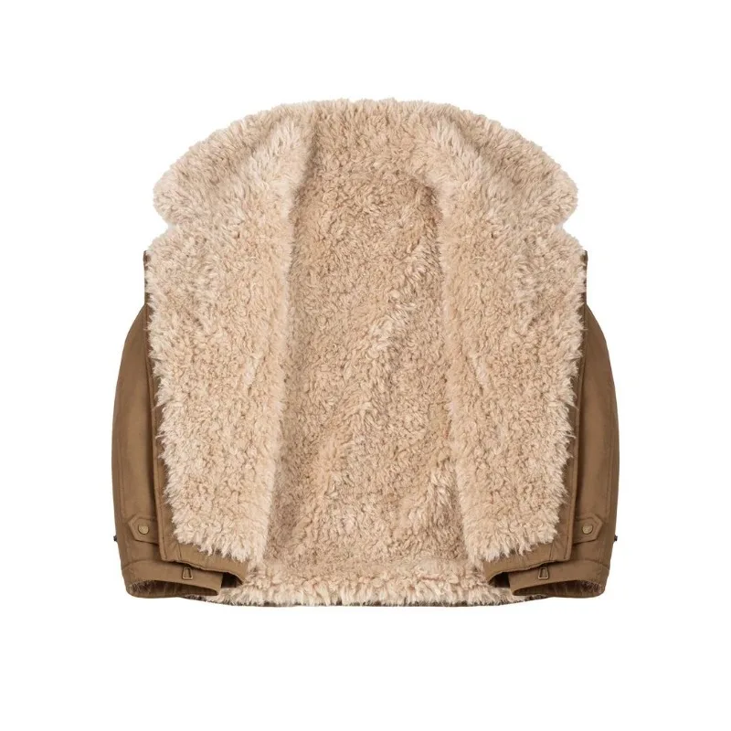 تخزين الحرارة صوف الضأن قصيرة التلبيب فطيرة التغلب على الملابس القطنية المرأة الشتاء سميكة الفراء سترة رائعة بسيطة عادية