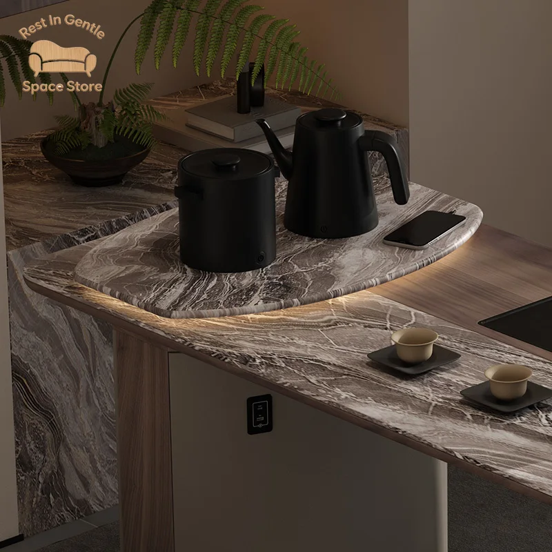 Youzhi Huairan Tea Table Modern Simple Light Luxury Black Walnut Double Parquet Marble Home Living Room Balcony Tea Table