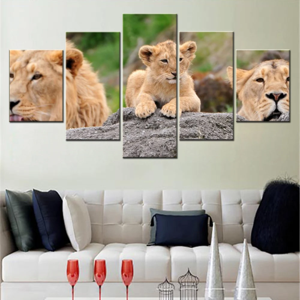 

5 Pieces Canvas Wall Arts Animal Poster Painting Family Lioness Wallpaper Home Decor Modular Picture Print Living Room Mural