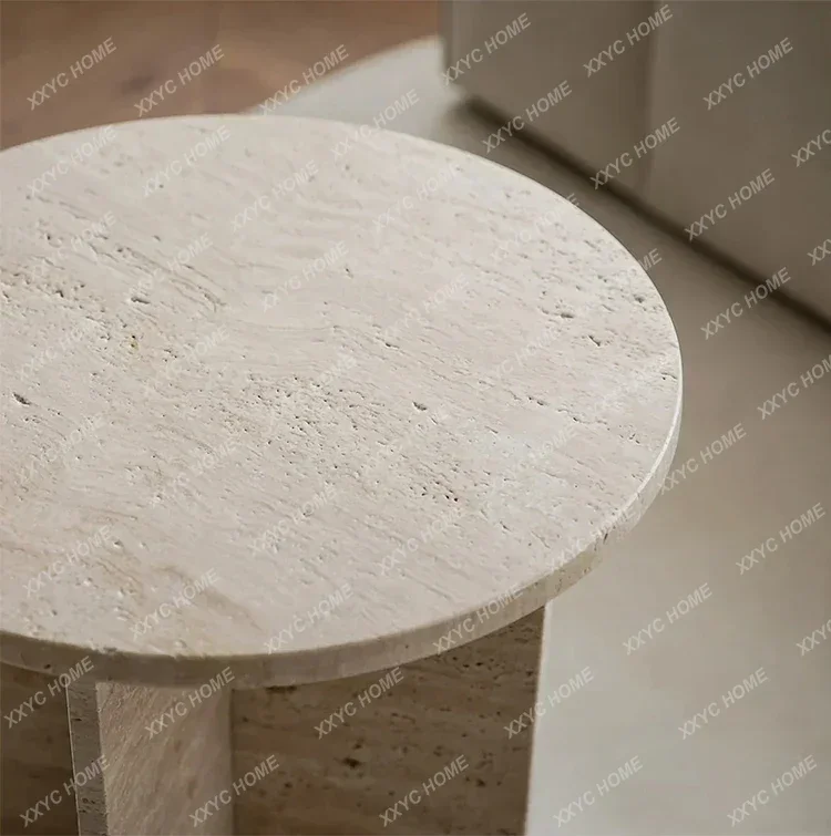 MNordic natural travertine small coffee table round, wabi-sabi wind living room sofa side table, small apartment coffee table934