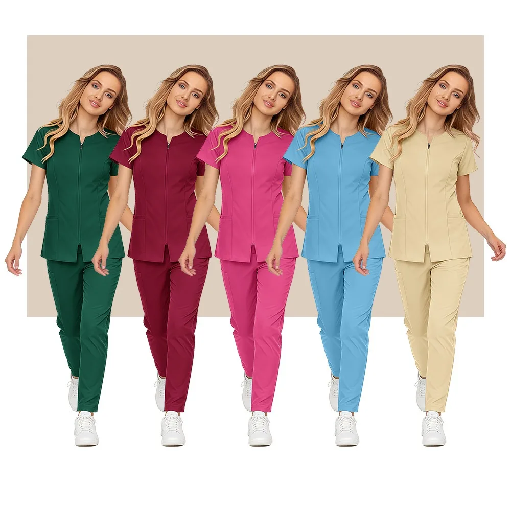 Großhandel Medizinisches Scrub-Set aus Spandex-Stretch, Krankenschwester-Uniform, Beauty-Spa-Uniform, Gesundheitswesen-Pflegeuniform, Apotheken-Laborkittel, Klinische Uniform