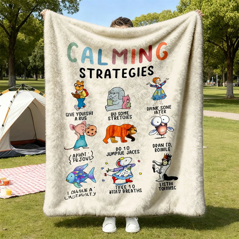Calming Strategies Cozy Blanket, School Counselor Warm Blanket, Mental Health Affirmation Flannel, 's Book Flannel Throw
