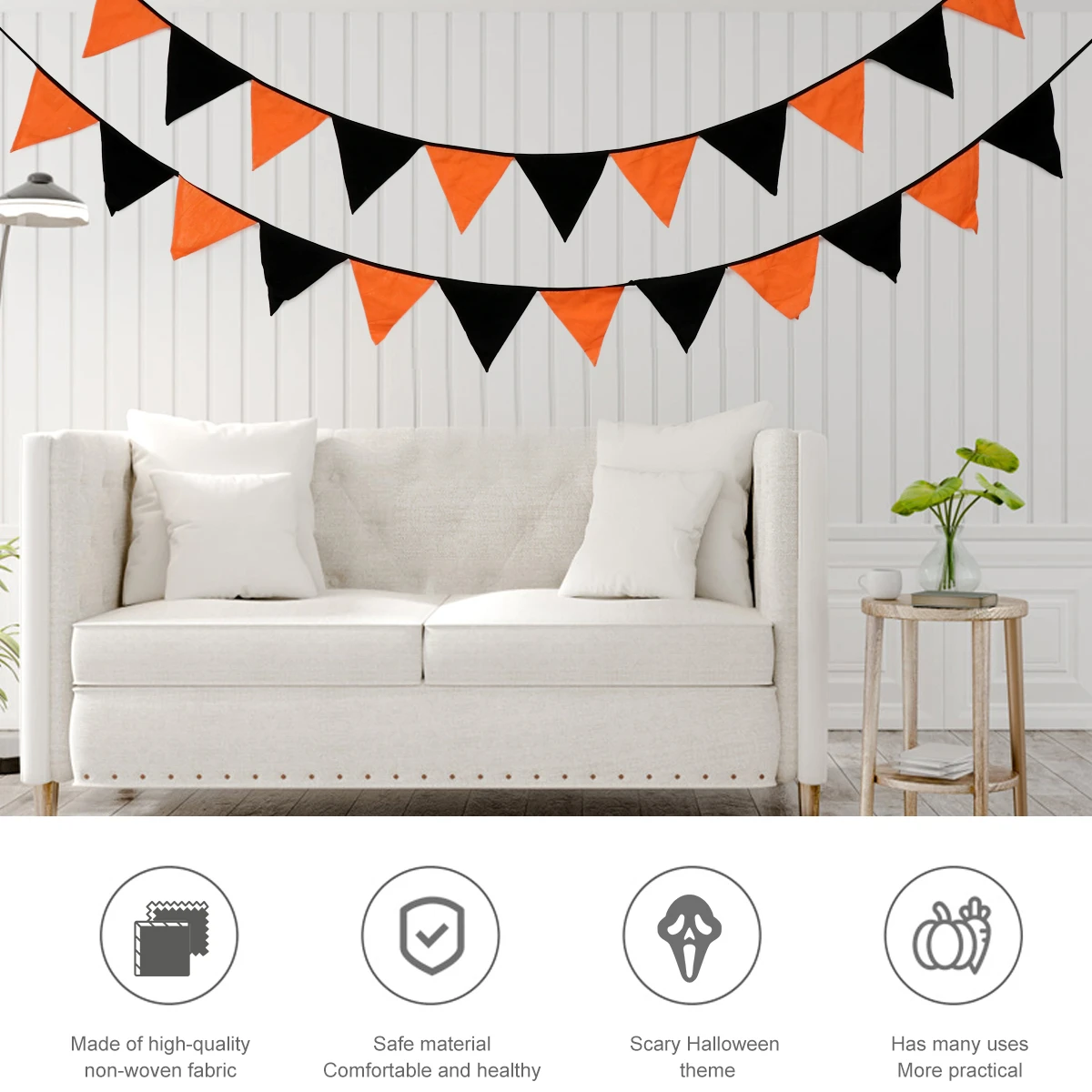 

2 Pcs Household Pennant Hanging Decoration Flower Garlands Fabric Cotton Halloween Banner Backdrop