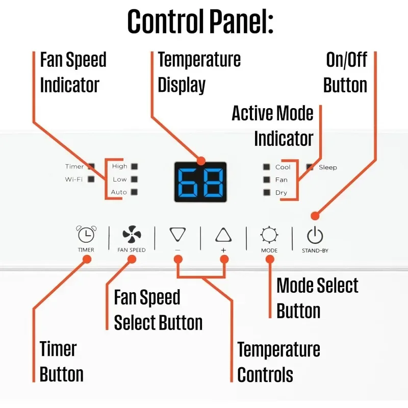 Ar condicionado portátil ac com desumidificador doméstico, aplicativo inteligente, temporizador programável, controle remoto, kit de janela