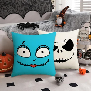 1PC/4PCSハロウィーン枕カバー、ハロウィーンホラーエクスプレッションホームデコレーションリビングルームソファクッションカバー 8つのベストセールスハロウィーン枕カバー-1