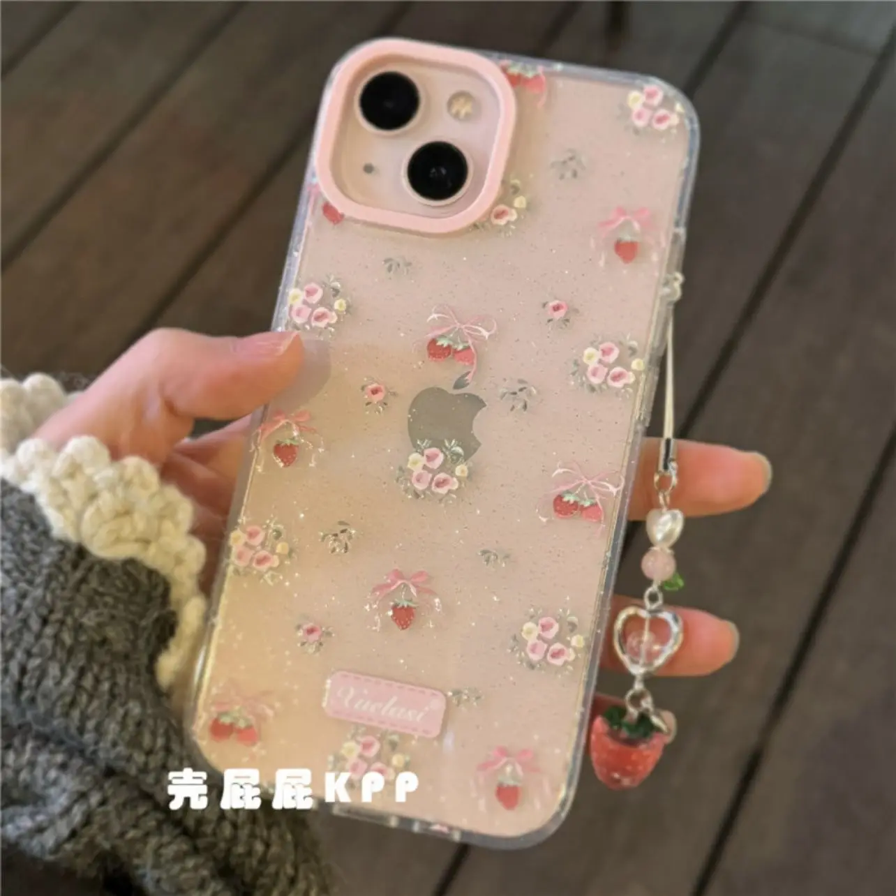 Cute 3D Strawberry Sweet Korean Protective Case for iPhone 15 Pro Max 14 Pro 13 12 Comes with Hanging Protective Back Cover