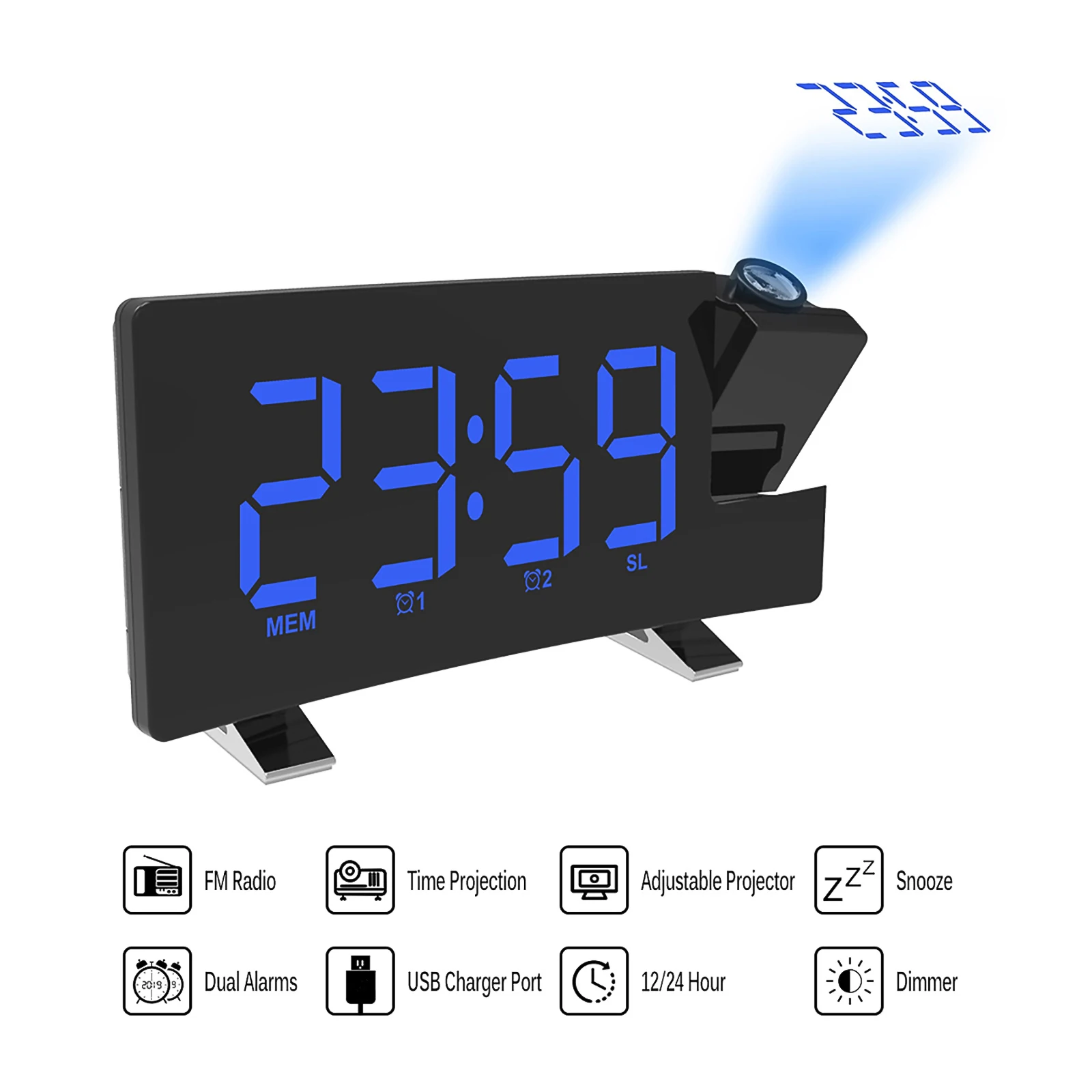 

FM Radio Projection LED Digital Clock Smart Alarm Clock Watch Table Electronic Desktop Clocks Wake Up Clock Time Snooze 2 Alarm