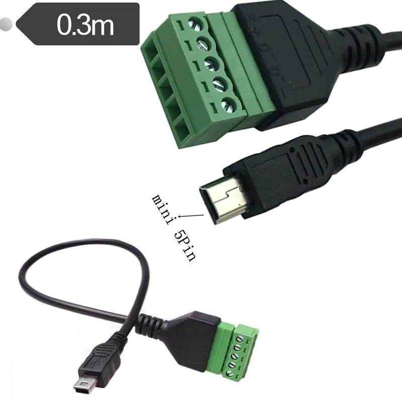 Solderless USB Connector USB AM/AF Printing BMBF Micro 5P/Mini 5P Male And Female Green Solderless Terminal Connection Wire 0.3m
