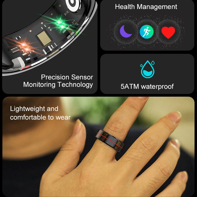 2025 R04 สมาร์ทแหวนผู้ชายผู้หญิงพร้อมกรณีชาร์จสุขภาพSleep Monitor 5ATMกันน้ําSmartring Multi-Sport Modeการควบคุมกล้อง