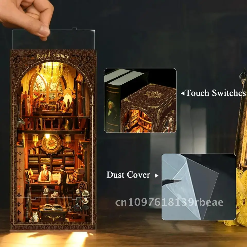 Kit de estante de rincón de libros en miniatura, modelo de madera de vapor real con sujetalibros ligero hecho a mano para decoración del hogar, regalos ideales para amigos