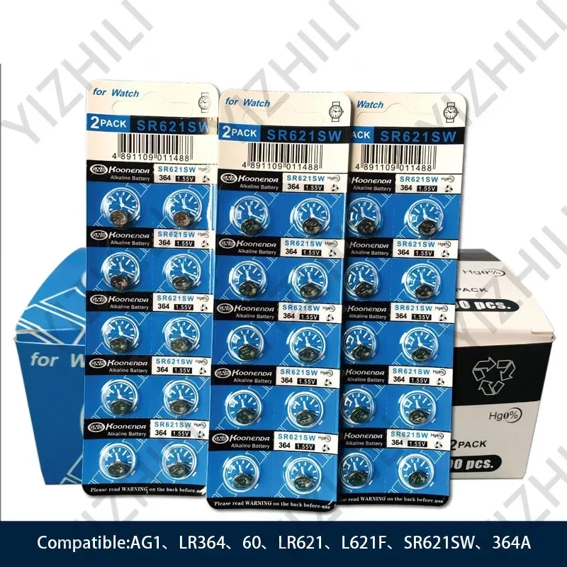 10-100PCS AG1 Battery 364 LR621 SR621SW 1.55V Button Batteries 164 531 L621 SR621 SR60 CX60 For Watch Toys Remote Cell Coin