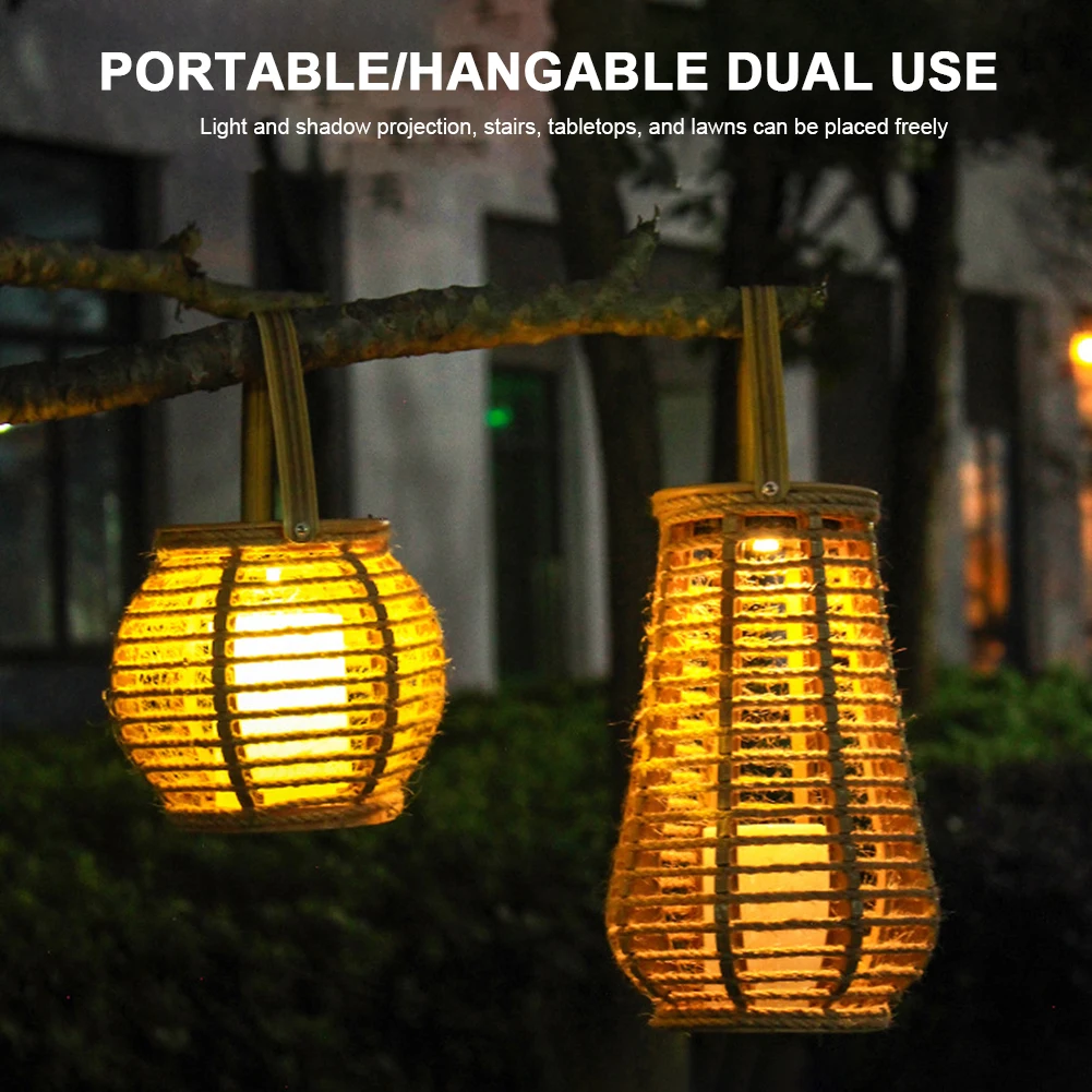 Rattan Solar Lantern IP65 Waterproof Hanging/Standing Outside Big Rattan Solar Light with Handle for Garden Patio Courtyard Lawn