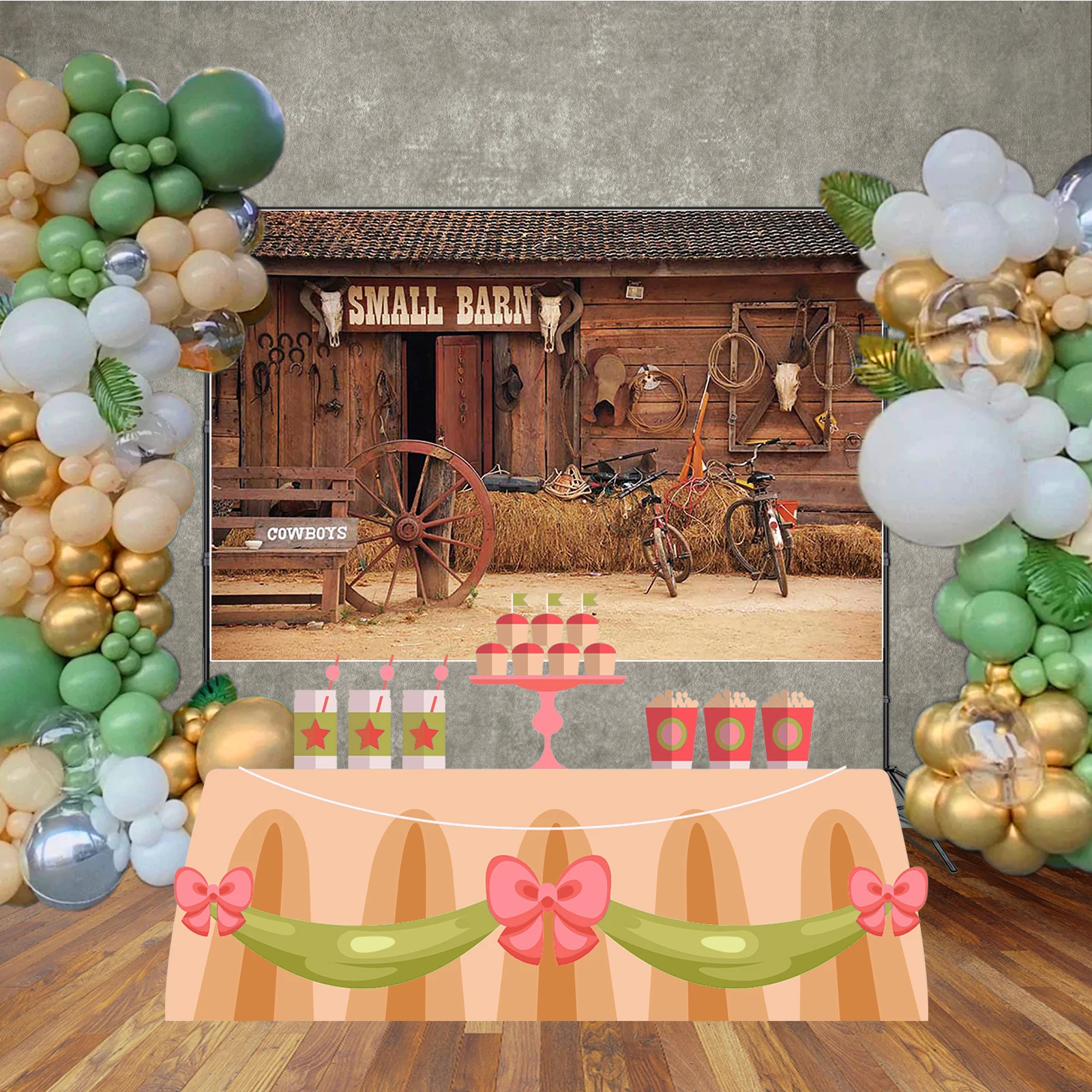 MOON.QG 秋の装飾 素朴なカウボーイの背景 乾草の山 丸太小屋 納屋 写真背景 子供の誕生日 壁 フォトブース パーティー