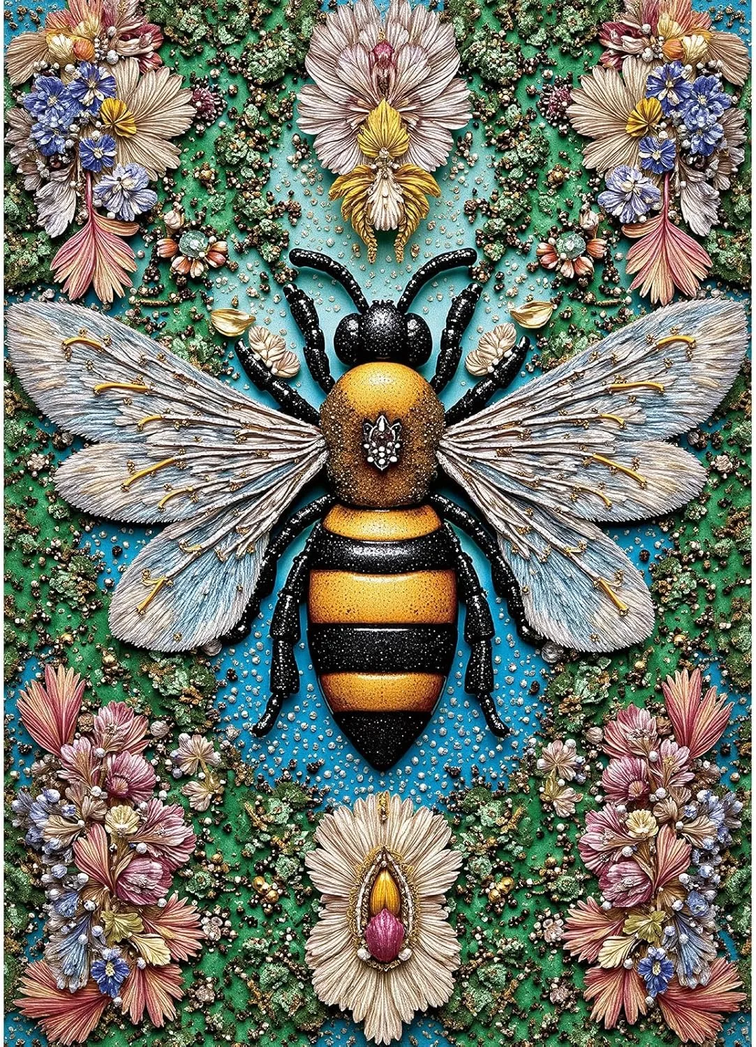 

Bee and Flowers Wooden Jigsaw Puzzles 1000/500/300 Pcs Challenging Family Activity Games for Gameroom Bedroom Livingroom
