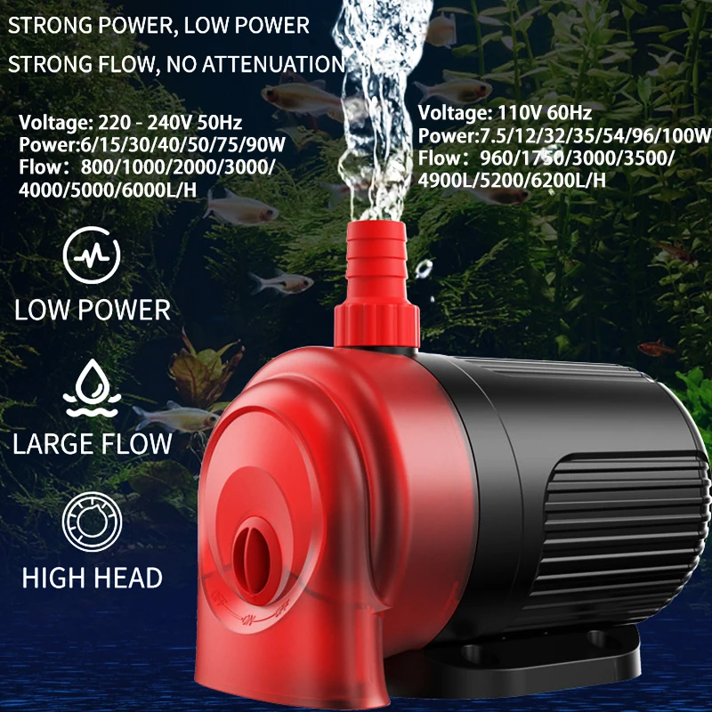800-6000L/H Submersible Water Pump Aquarium Circulating Filter Bottom Suction Pump Fish Tank Water Pump 220V EU UK 110V US