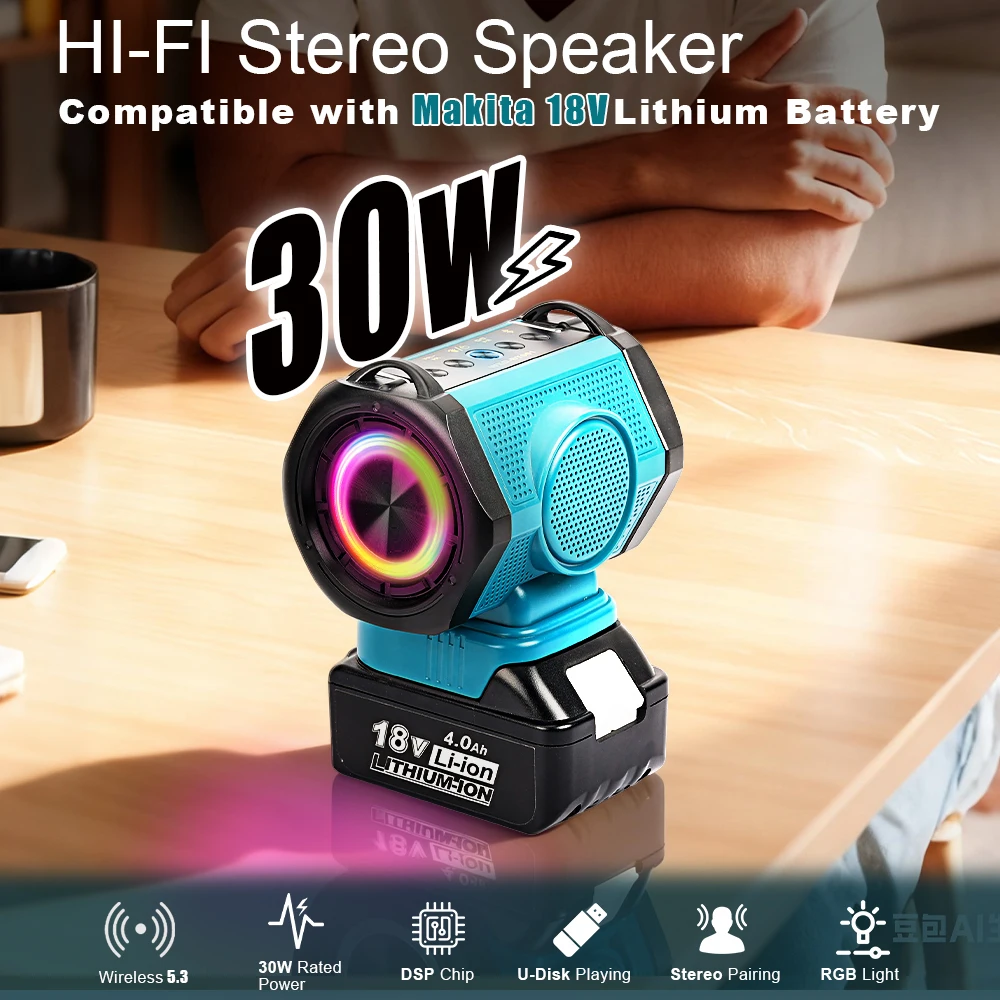 Portable Bluetooth Speaker Compatible with Makita 18V Battery Wireless BT5.3, TWS Pairing Home Party Outdoor Speaker(No Battery)