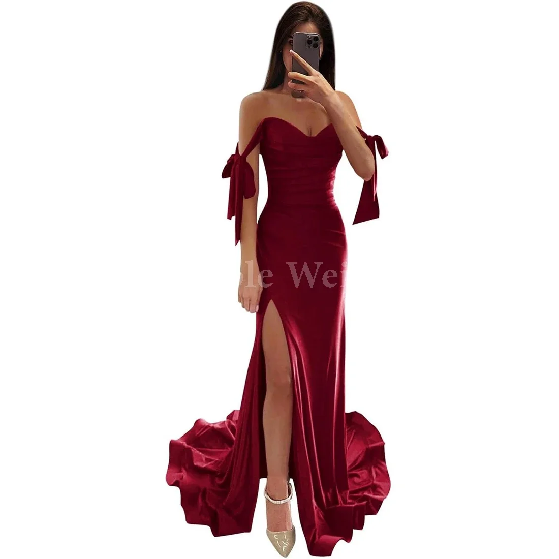 

Off Shoulder Satin Bridesmaid Dresses Long with Slit Mermaid Prom Dress Corset Formal Party Gown Customized
