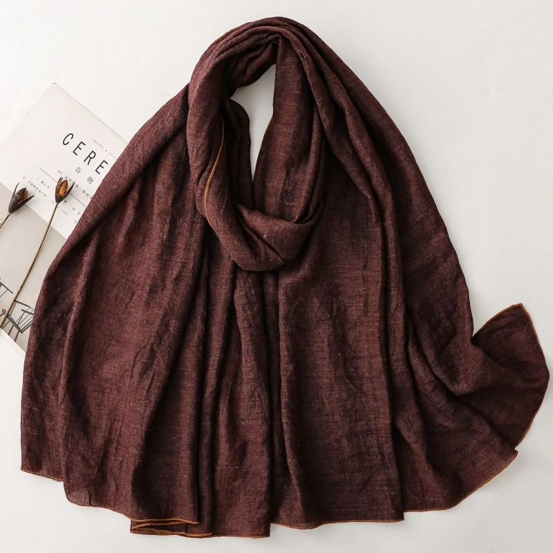 

Дышащие хлопковые и льняные шарфы для женщин 2026 года, однотонные плиссированные шарфы в ретро-стиле бохо, длинные палантины 180*90 см, разноцветные