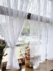 1pc witte bloem borduurwerk enkel paneel doorschijnend gordijn, romantische verduisteringsgordijnen voor slaapkamer en woonkamer