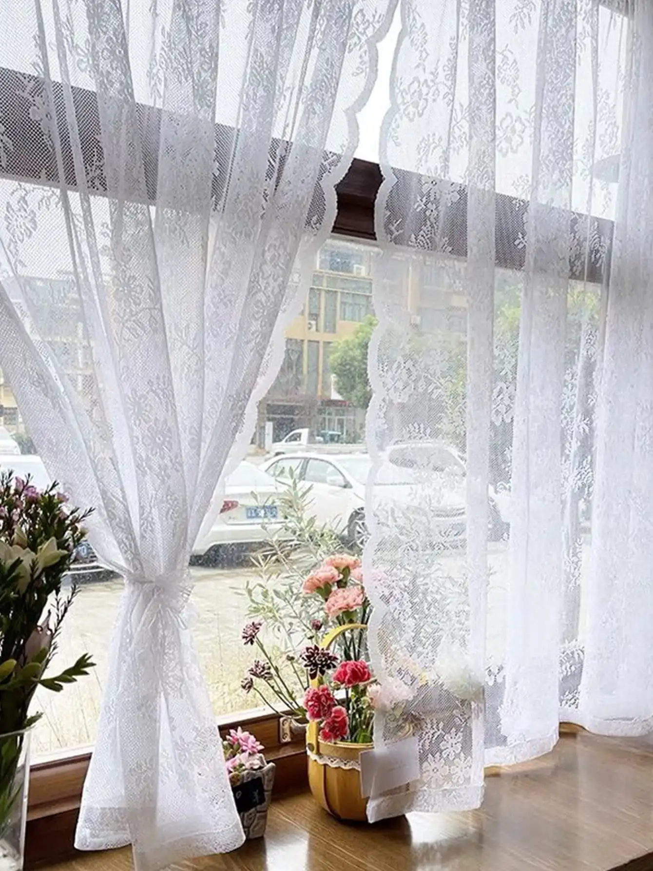 1pc White Flower Embroidery Single Panel Sheer Curtain, Romantic Blackout Curtains for Bedroom and Living Room