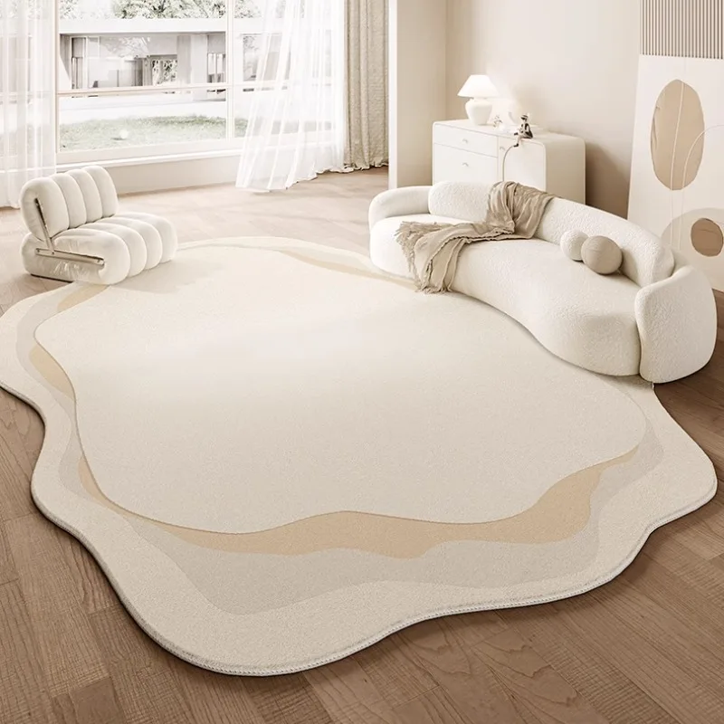 French Cream Style Home Decoration Carpet Minimalist Beige Bedroom Bedside Rug Irregular Geometric Pattern Mat Plush Soft Mats 5