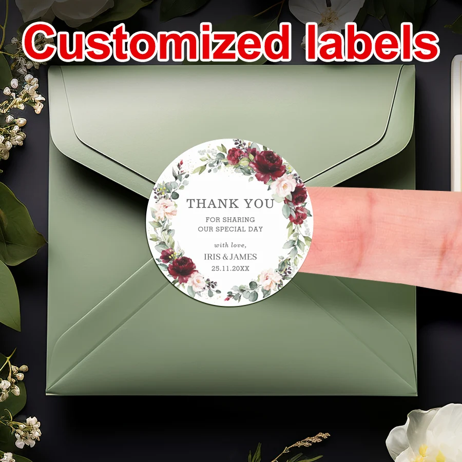 Custom Floral Wedding Decals, DIY Stickers for Gift Box Sealing, Party Favors, Vintage Event Decor, Waterproof & Reusable