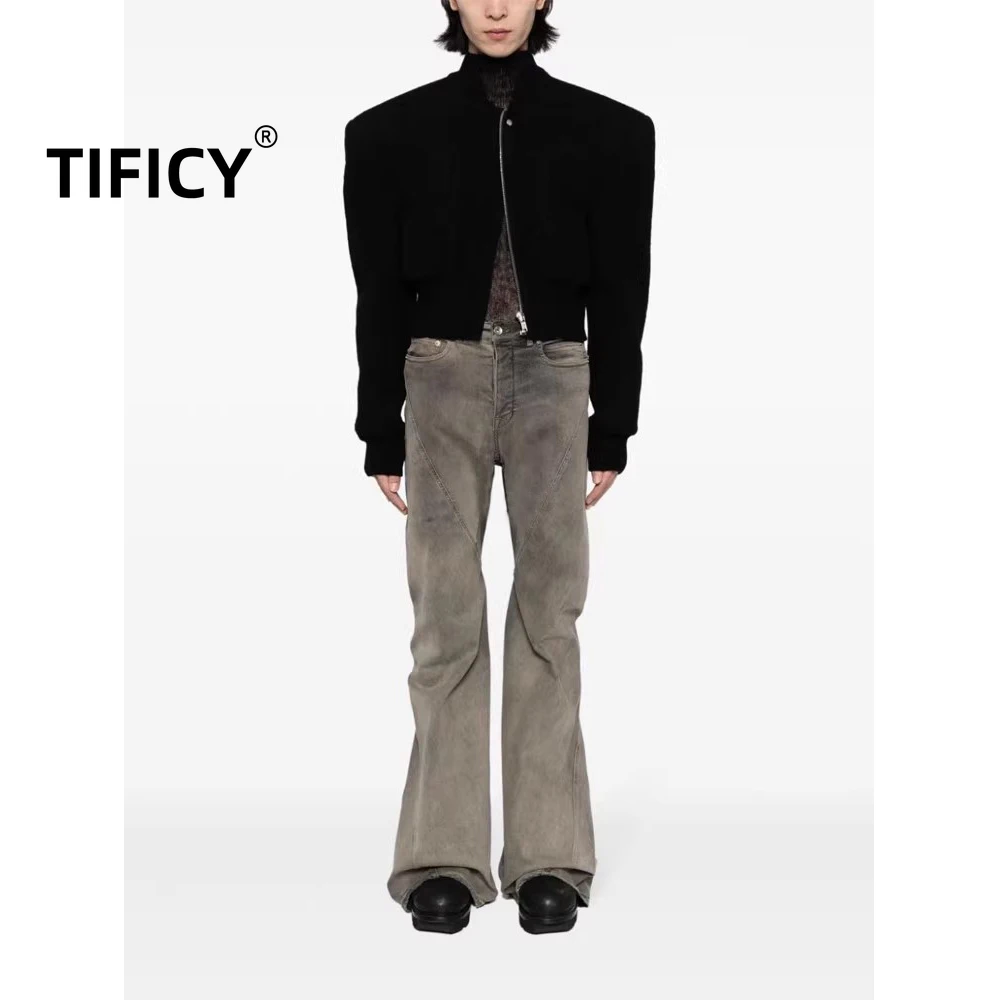 سراويل جينز داكنة RO High Street للنساء/الرجال مغسولة صغيرة قابلة للسحب للأسفل سراويل جينز متعددة الاستخدامات وعصرية