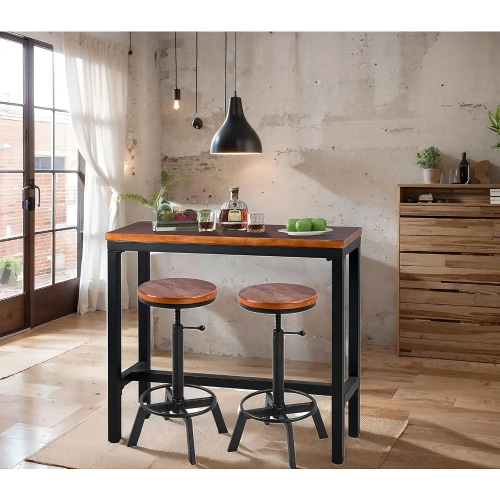 

3-Piece Table & Chairs Set for Home Bar Dining Cafe Pub Party Bistro, Industrial-style Furniture Set, Rectangular Table