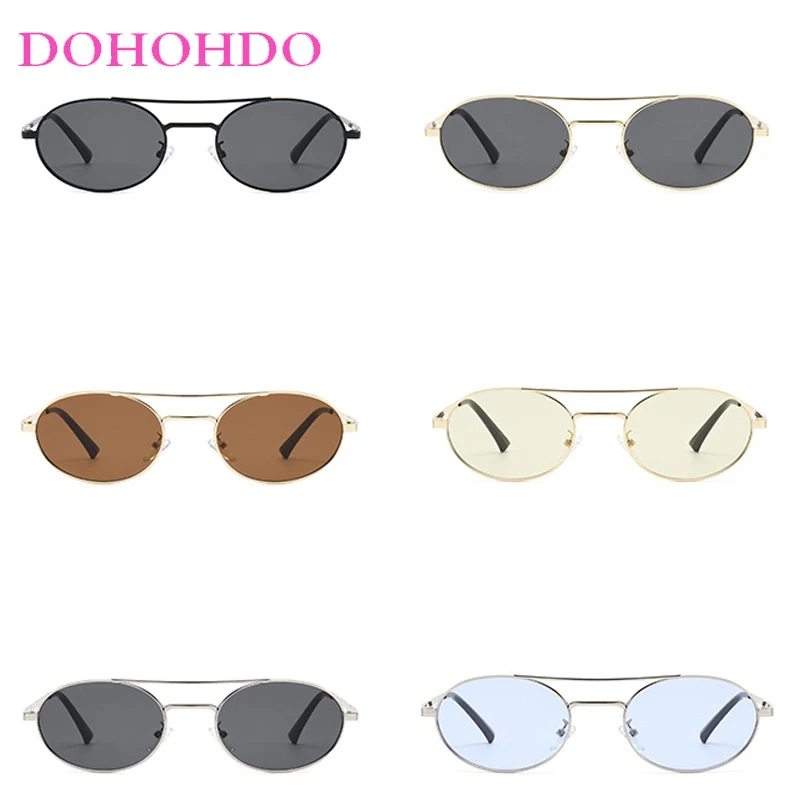 Fashion Double Bridge Pilot Y2K Small Oval Metal Women Sunglasses Luxury Men Sunglass Outdoor Drive Travel Shade Eyewear UV400