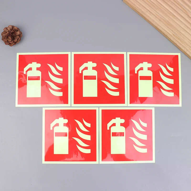 5Pcs Fire Extinguishers Signs Safety Sign Sticker Glow In Dark Durable Adhesive Waterproof Protected Label For Public Place