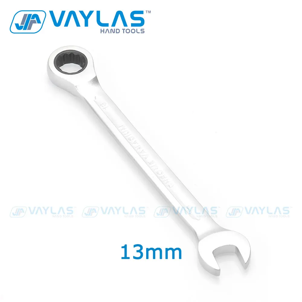 VAYLAS 13mm Dull Polished Combination Wrench Fixed Head Ratchet 72T and Open End High Torque Spanner  Repair Hand Tool