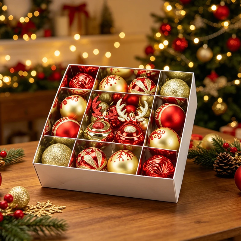 Christmas decoration ball red gold 6cm plastic ball painted Christmas ball set Christmas tree decoration hanging ball