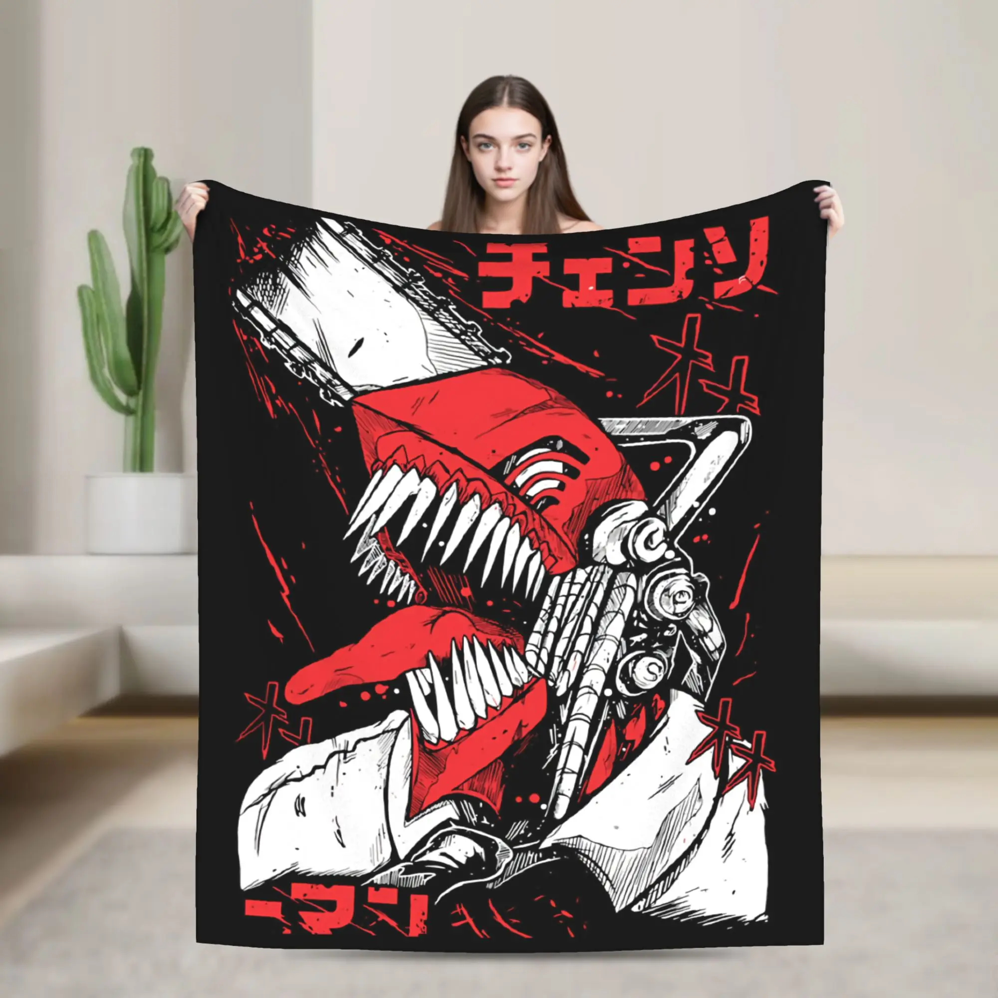 Red Denji Anime Blanket Flannel Textile Decor  Portable Ultra-Soft Throw Blankets for Sofa Travel Plush Thin Quilt
