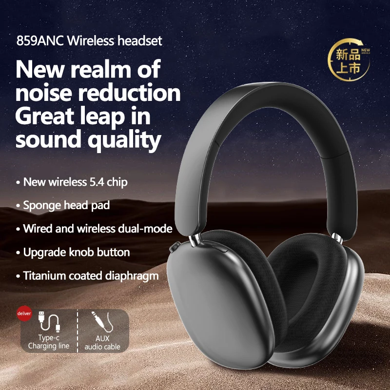 New Bluetooth 5.3 Ultra Long Endurance Head mounted Wireless Bluetooth Earphones ANC Deep Noise Reduction Rotary Button