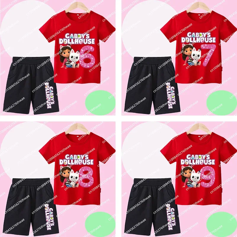 

Gabby Dollhouse Kids Cotton T-Shirt Anime Cartoon Numbers Printed Pullover Boys Girls Summer Loose Top Casual Clothes Gifts New