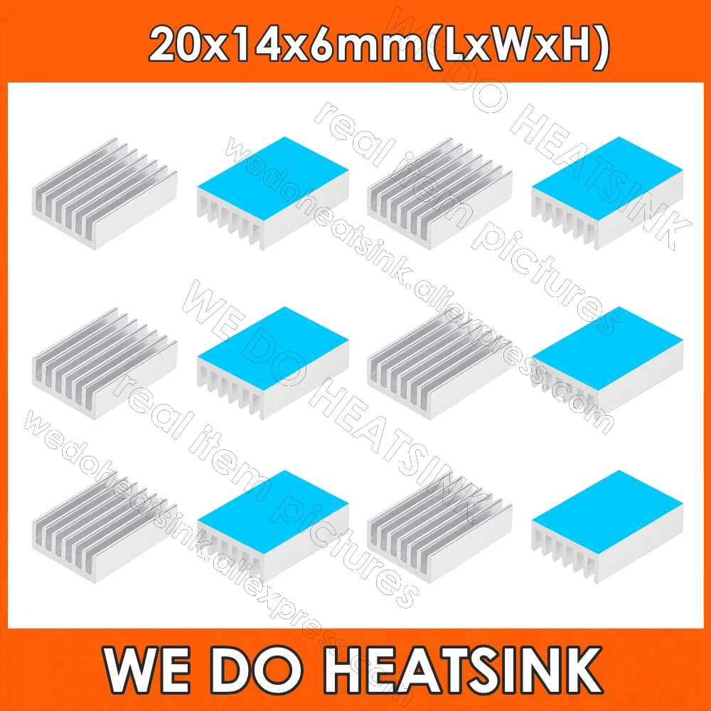 

Wholesale 20x14x6mm Silver Aluminum Heatsink IC Chipset Heat Sink With Thermally Conductive Adhesive Transfer Tape Pads