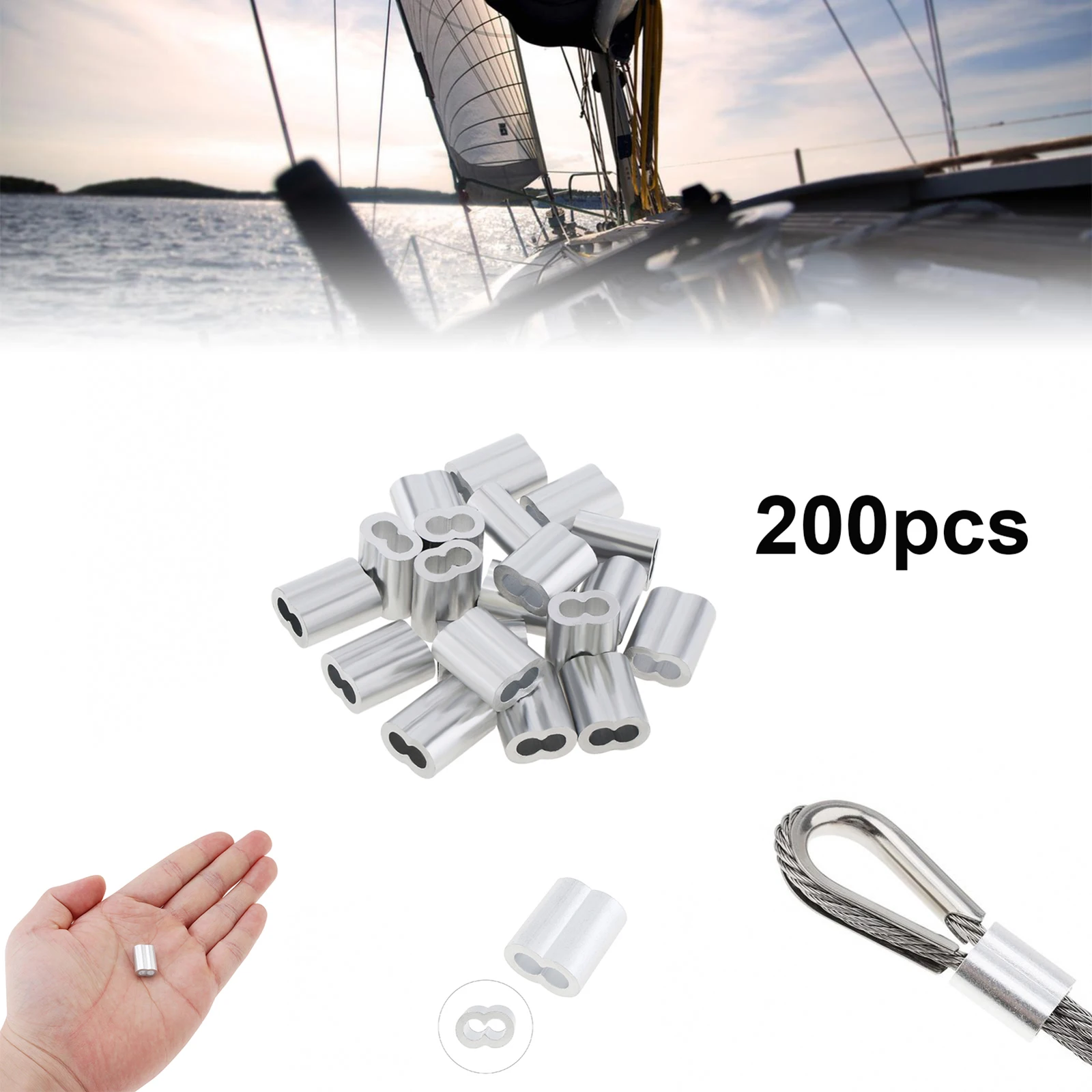 

200pcs M3 Aluminum Wire Rope Cable Loop Sleeves Kit for 1/8 inch 3mm Wire Rope Metal Clip Connector Lock Circle Fixed Buckle