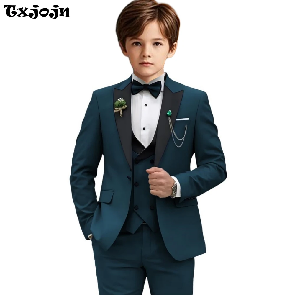 Dark Green Kids Suit Set 4 Pieces jacket Vest Pants Bow Tie For School Activities High Quality Boys Suits Wedding Guest Clothes