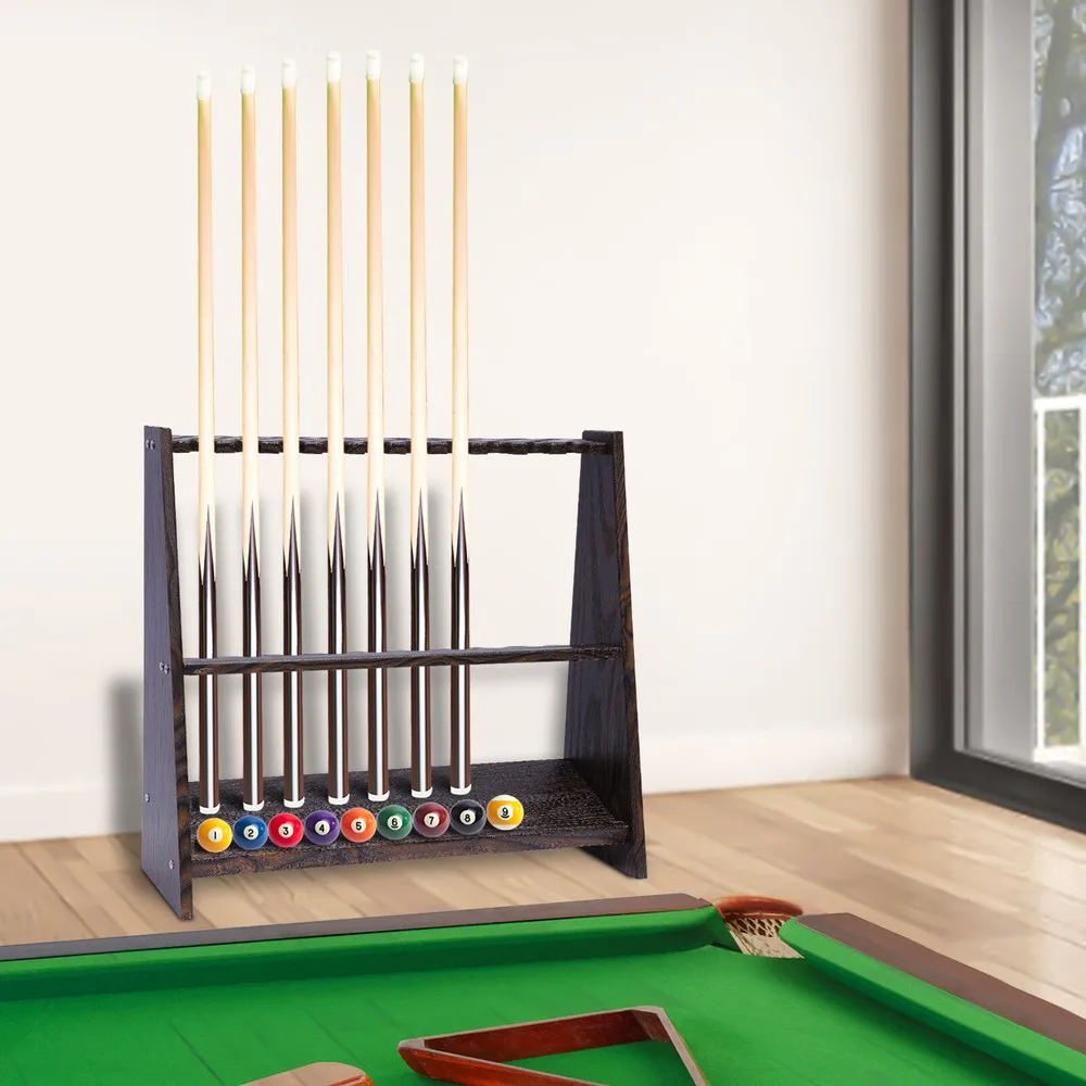 

10 Holes Billiard Cue Rack Wooden Pool Stick Stand Cue Holder Billiards Club