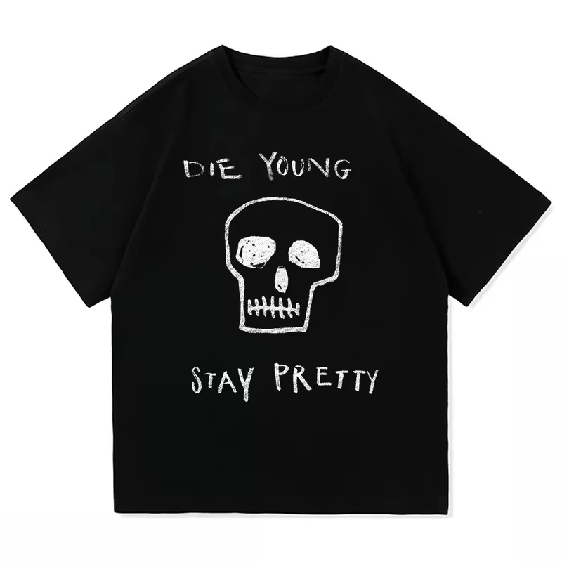 

Summer clothes Skull Letter Printed Comfort Cotton Round Neck Loose T Shirts Unisex Street Casual Hip Hop Loose Kids Tshirt Tops