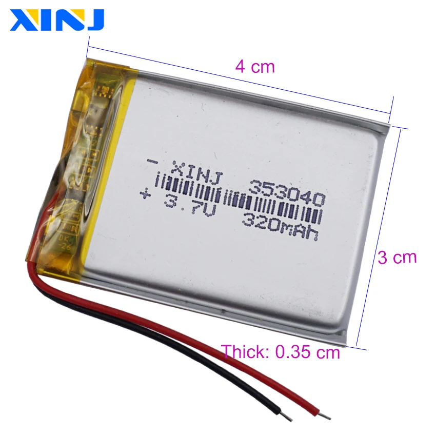 3.7V 320 mAh 353040 Rechargeable Polymer Li LiPo Lithium Battery For Watch GPS Sat Nav Car Camera Driving Recorder Earphone
