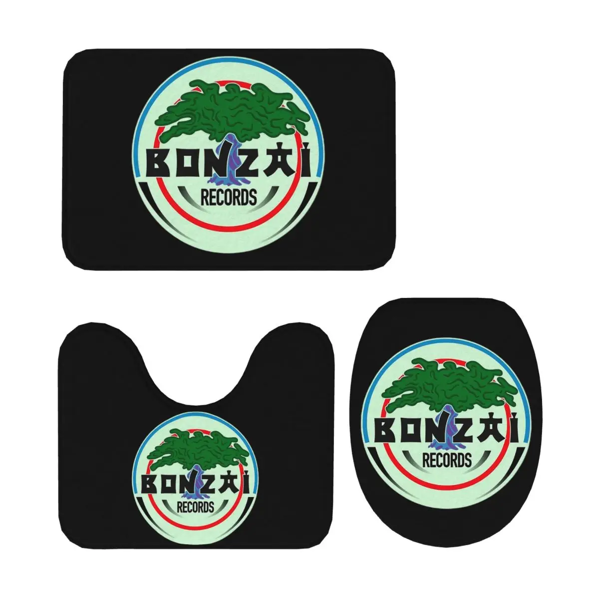 

Bonzai Records, 3 шт., коврик для ванной, набор для ванной комнаты, крышка для унитаза, домашний декор, нескользящий ковер, напольный коврик