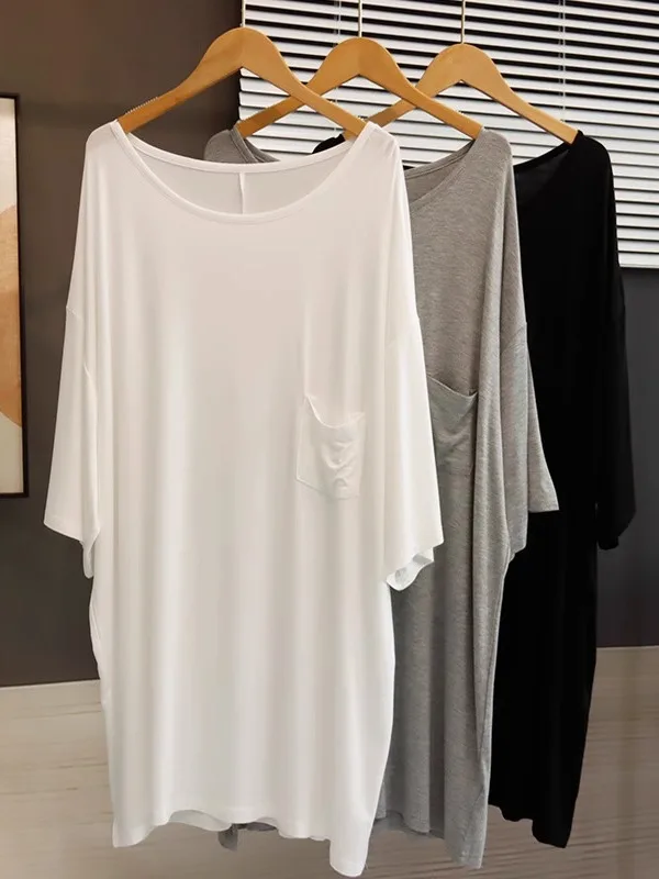 หลวม Modal ฤดูร้อน Dr ort ผู้หญิงเกาหลี Sle รอบ Ne ket เสื้อยืด Dr plus ขนาด Spwear Dr ความยาวกลาง