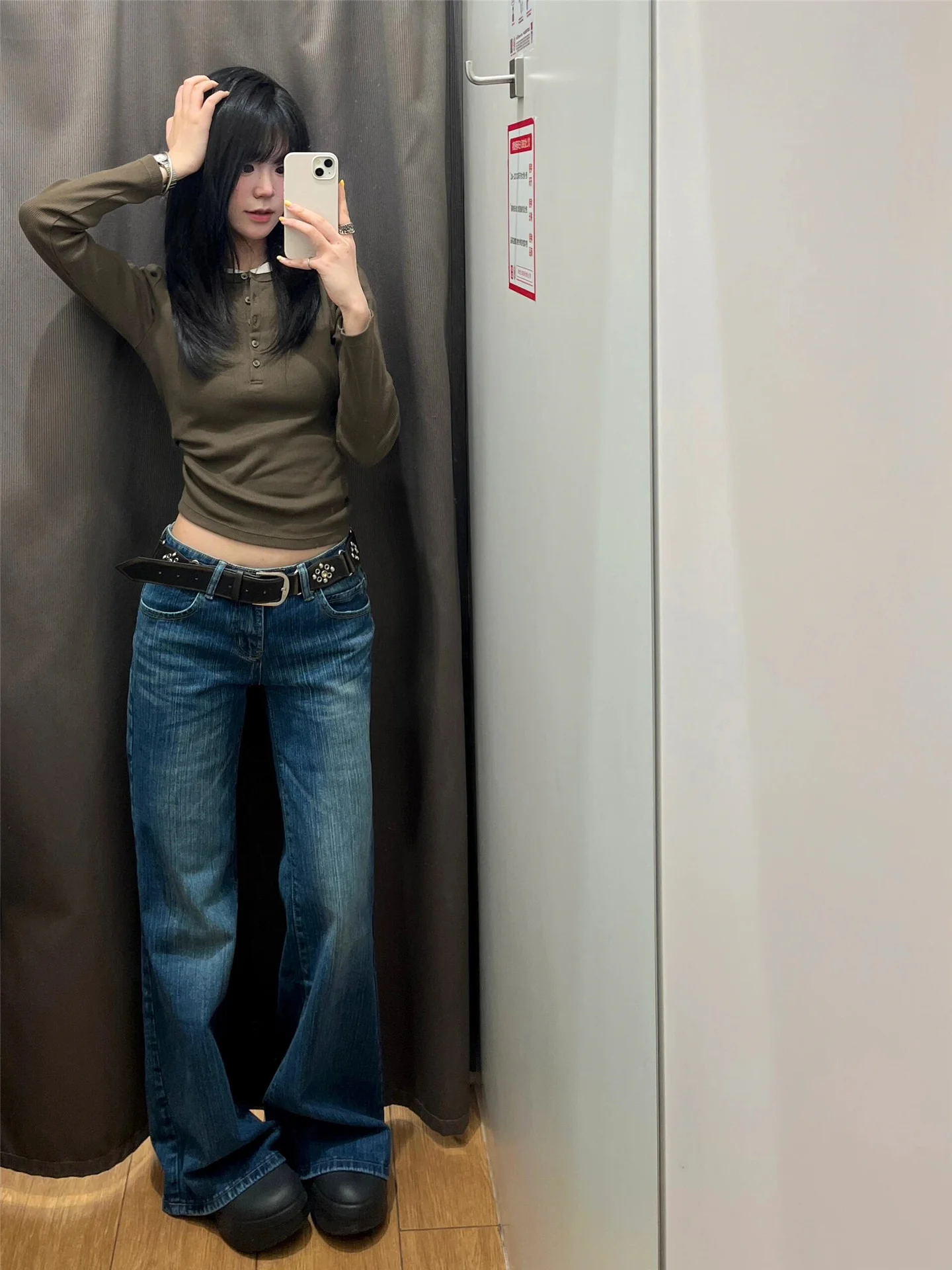 

Retro American High Street Bamboo Node Loose Wide Leg Jeans Women's Spring Low Waist Design Sensation Floor Length Pants