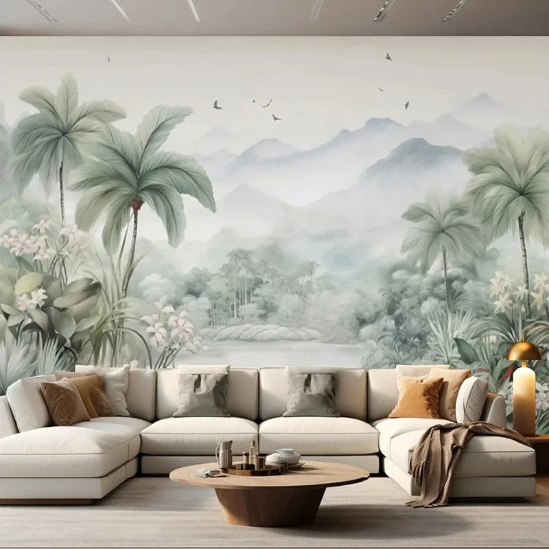 Custom Photo Wallpaper Northern Europe Green Forest Mountain Birds Mural Living Room Dining Room Background Papel De Parede 3D