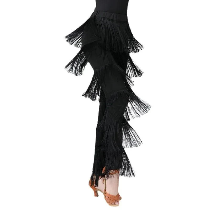 2024 Sexy New In Women Fringed Trousers Multi-layer Solid Color Dance Trousers Tassels Party Pants Female Clothes Plus Size