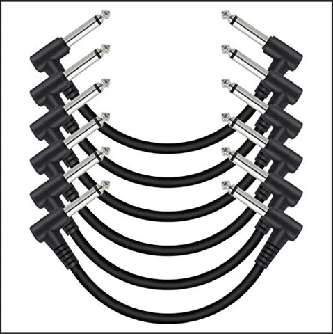 6 Pack 7.8In Guitar Patch Cables,Colorful/Black Guitar Pedal Cable Effect Cable Cord,1/4" inch TS Right Angle Guitar Patch Cable