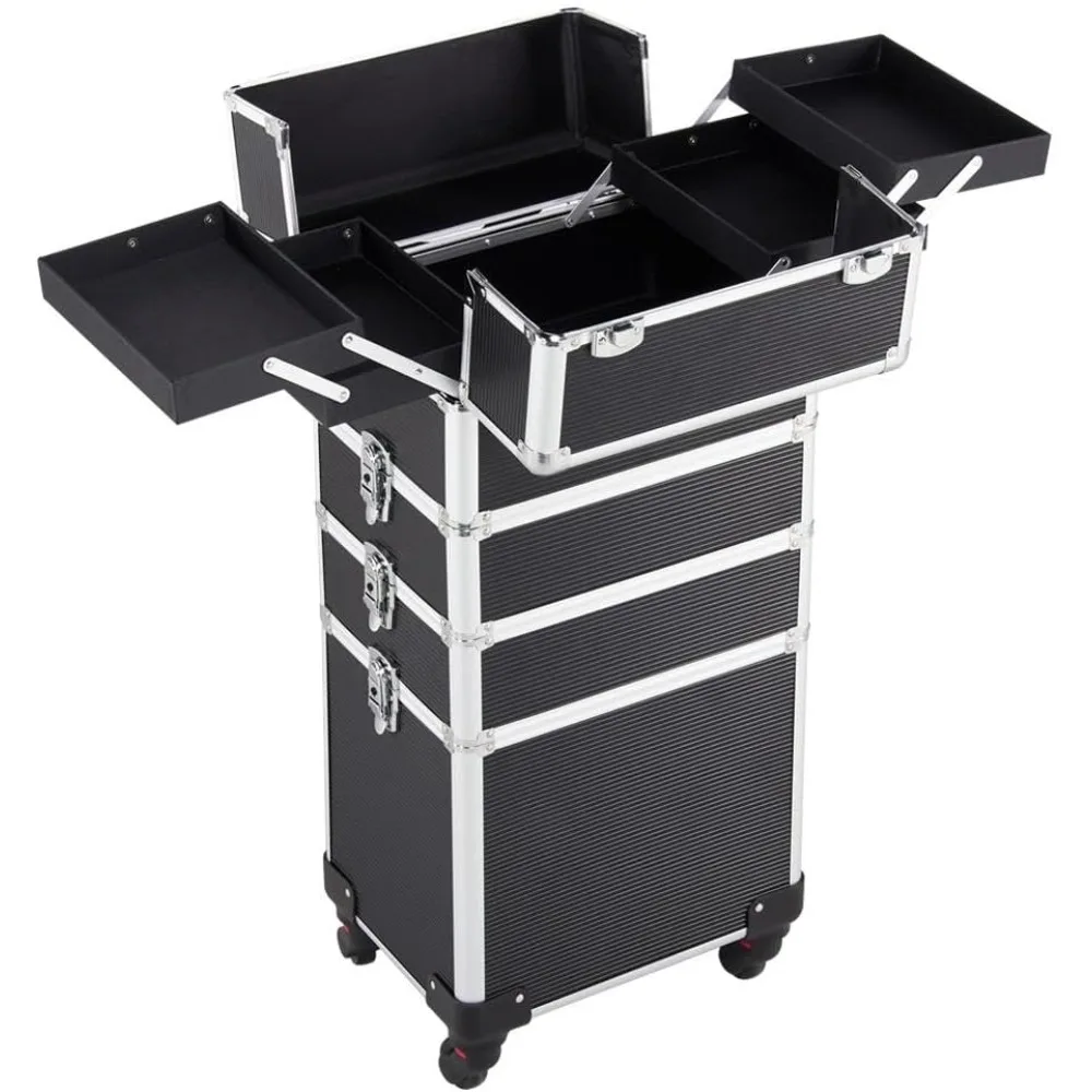 

4 in 1 Professional Rolling Makeup Case Large Cosmetic Train Case Makeup Organizer Case