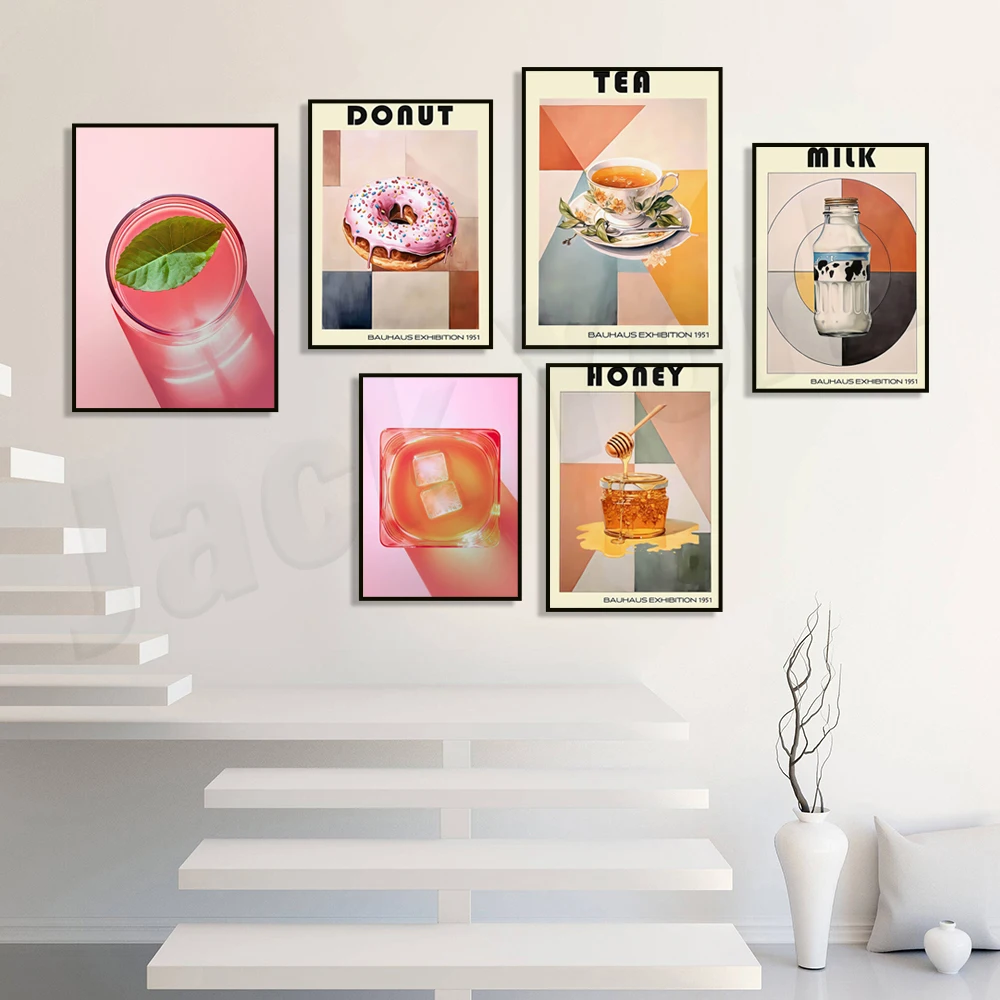 Lemonade, whiskey, water mint, orange juice, grape juice, coffee, honey, ice cream, milk, tea, donut kitchen typographic poster